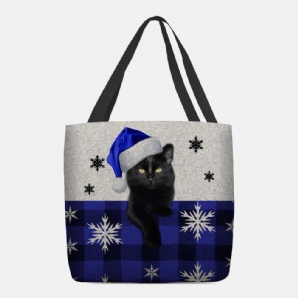 Frauen Filz Süße Cartoon Festliche Weihnachten Gekleidete Katze Schneeflocke Muster Umhängetasche Handtasche Tote