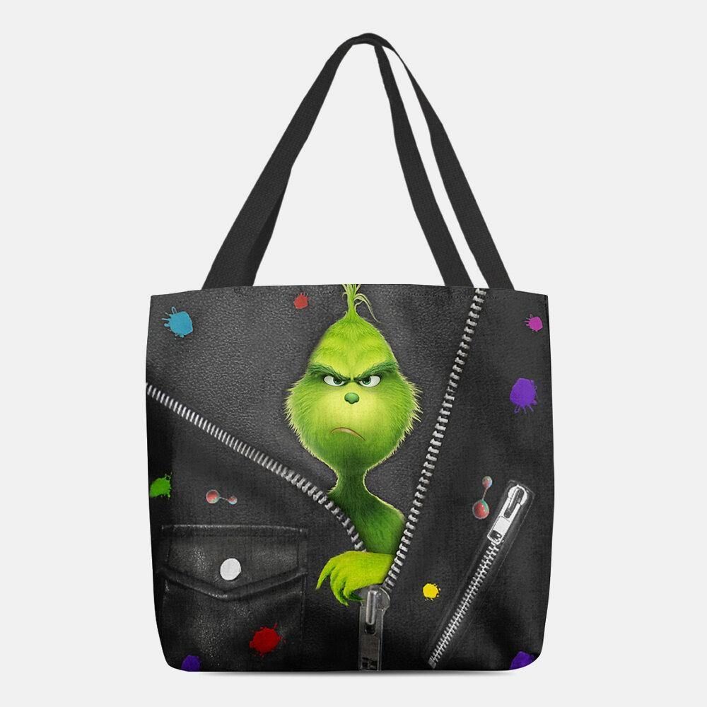 Frauen Filz Süße Cartoon Grüne Monster Muster Umhängetasche Handtasche Tote