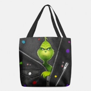 Frauen Filz Süße Cartoon Grüne Monster Muster Umhängetasche Handtasche Tote