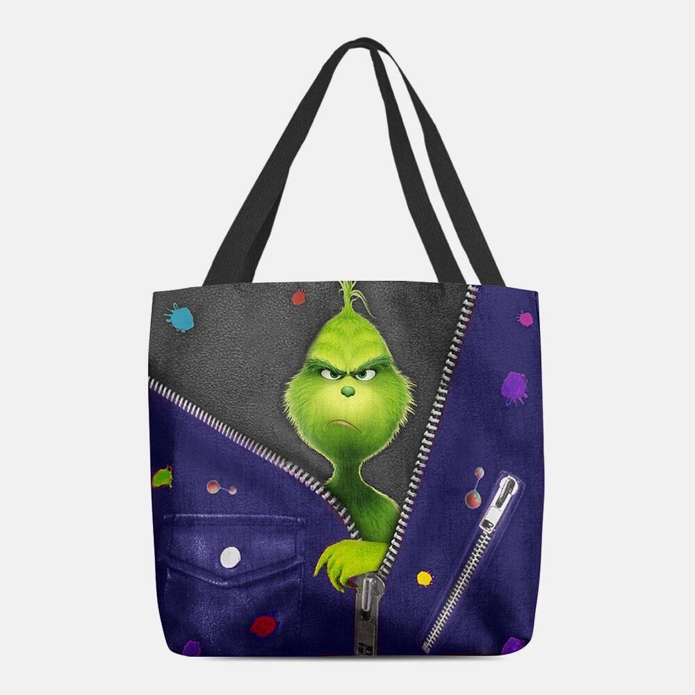 Frauen Filz Süße Cartoon Grüne Monster Muster Umhängetasche Handtasche Tote