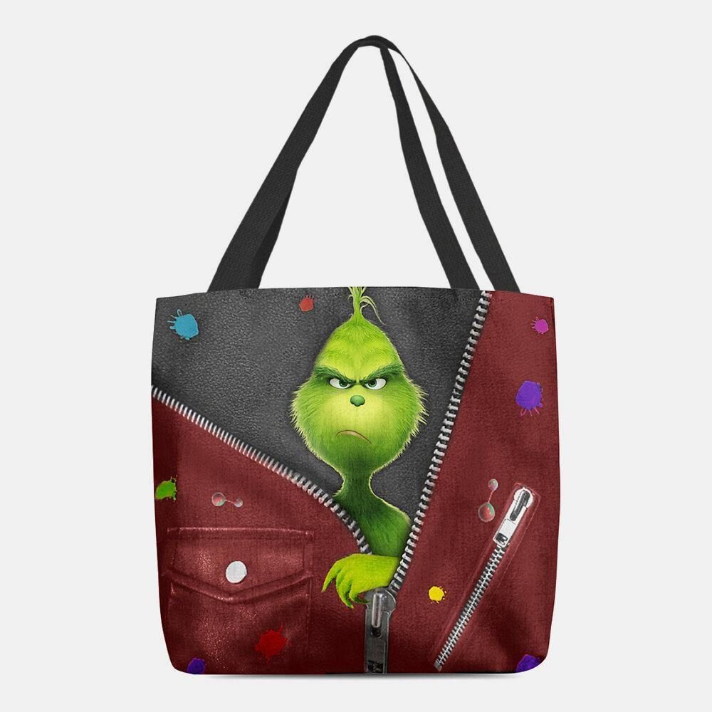 Frauen Filz Süße Cartoon Grüne Monster Muster Umhängetasche Handtasche Tote