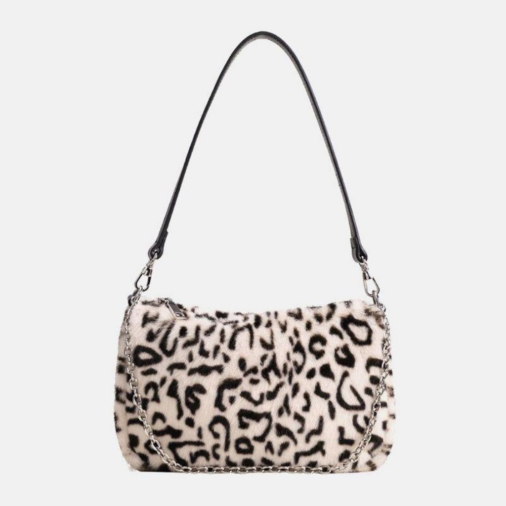 Frauen Filz Weich Lässig Mode Leopardenmuster Unterarm Mini Allgleiches Handtasche Umhängetasche