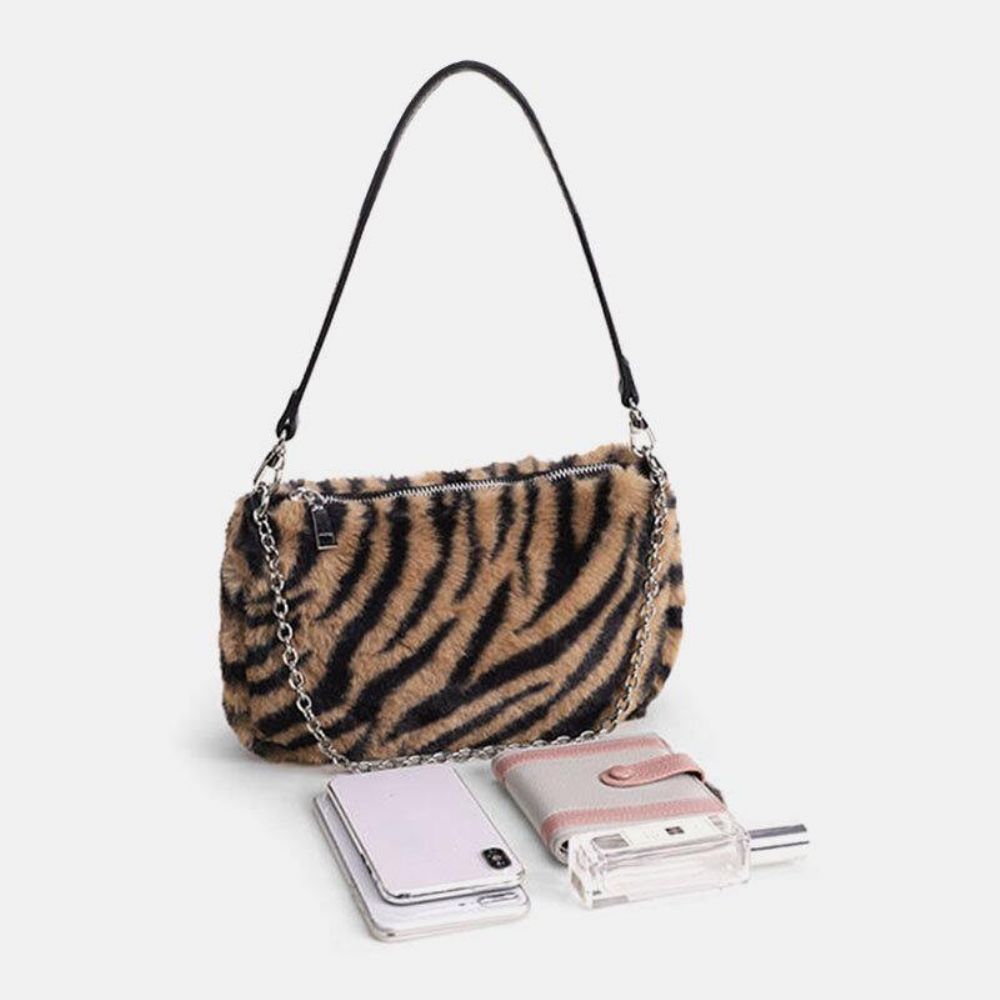 Frauen Filz Weich Lässig Mode Leopardenmuster Unterarm Mini Allgleiches Handtasche Umhängetasche