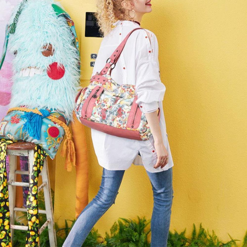 Frauen Floral Wasserdichte Multicolor Print Handtasche Umhängetasche Umhängetasche