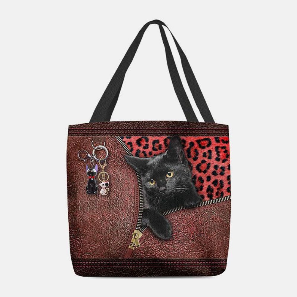 Frauen Fühlten Sich Niedlich 3D Dreidimensionale Cartoon Schwarze Katze Anhänger Muster Umhängetasche Handtasche Tote