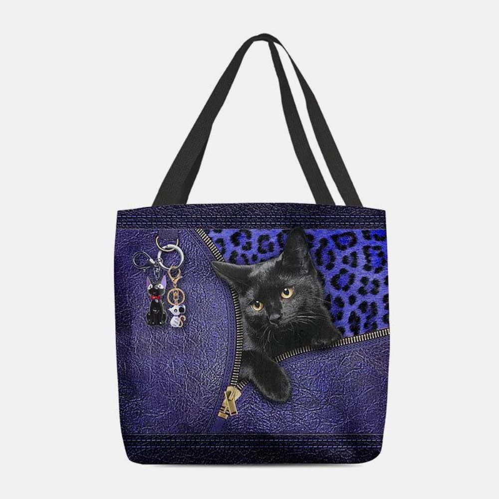 Frauen Fühlten Sich Niedlich 3D Dreidimensionale Cartoon Schwarze Katze Anhänger Muster Umhängetasche Handtasche Tote