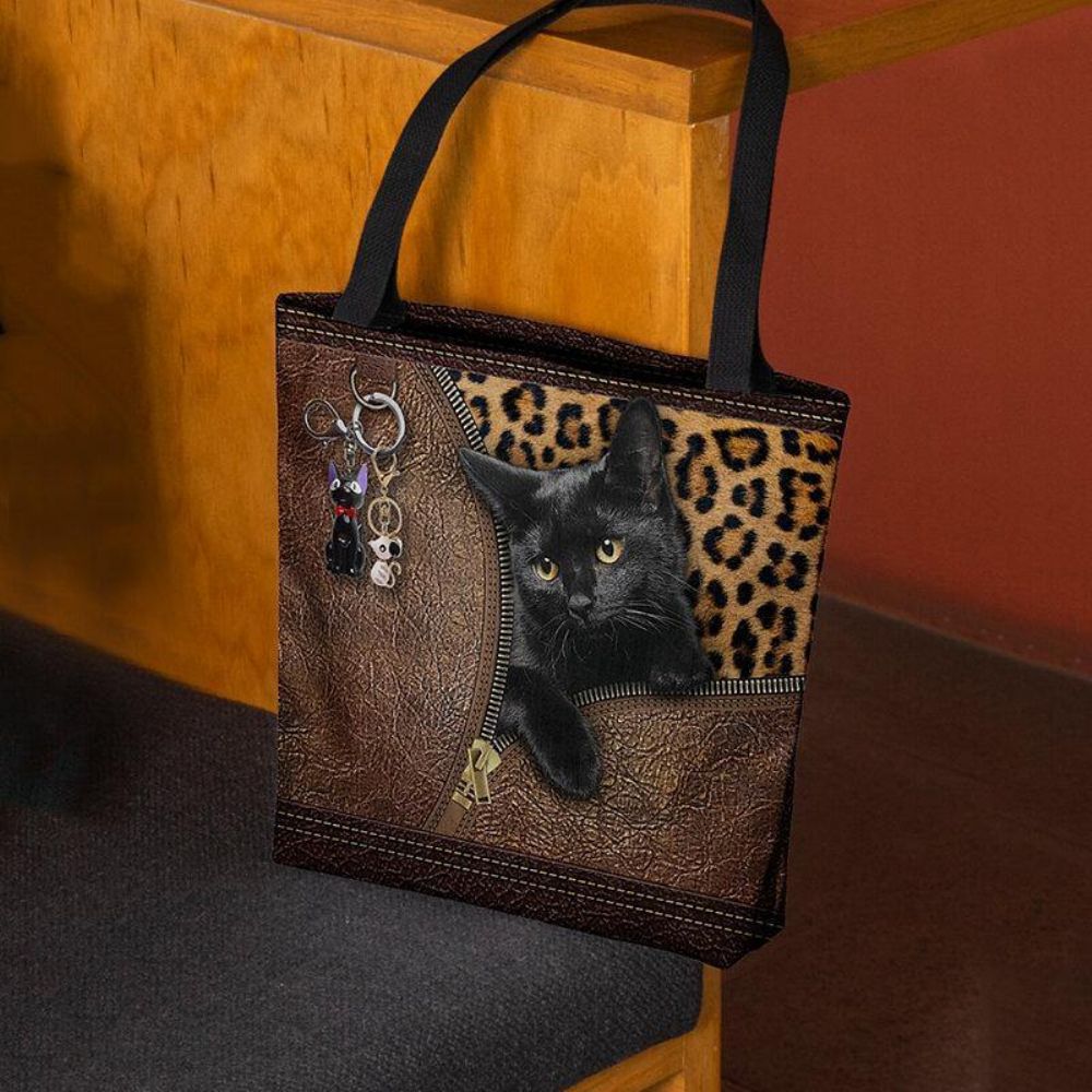 Frauen Fühlten Sich Niedlich 3D Dreidimensionale Cartoon Schwarze Katze Anhänger Muster Umhängetasche Handtasche Tote