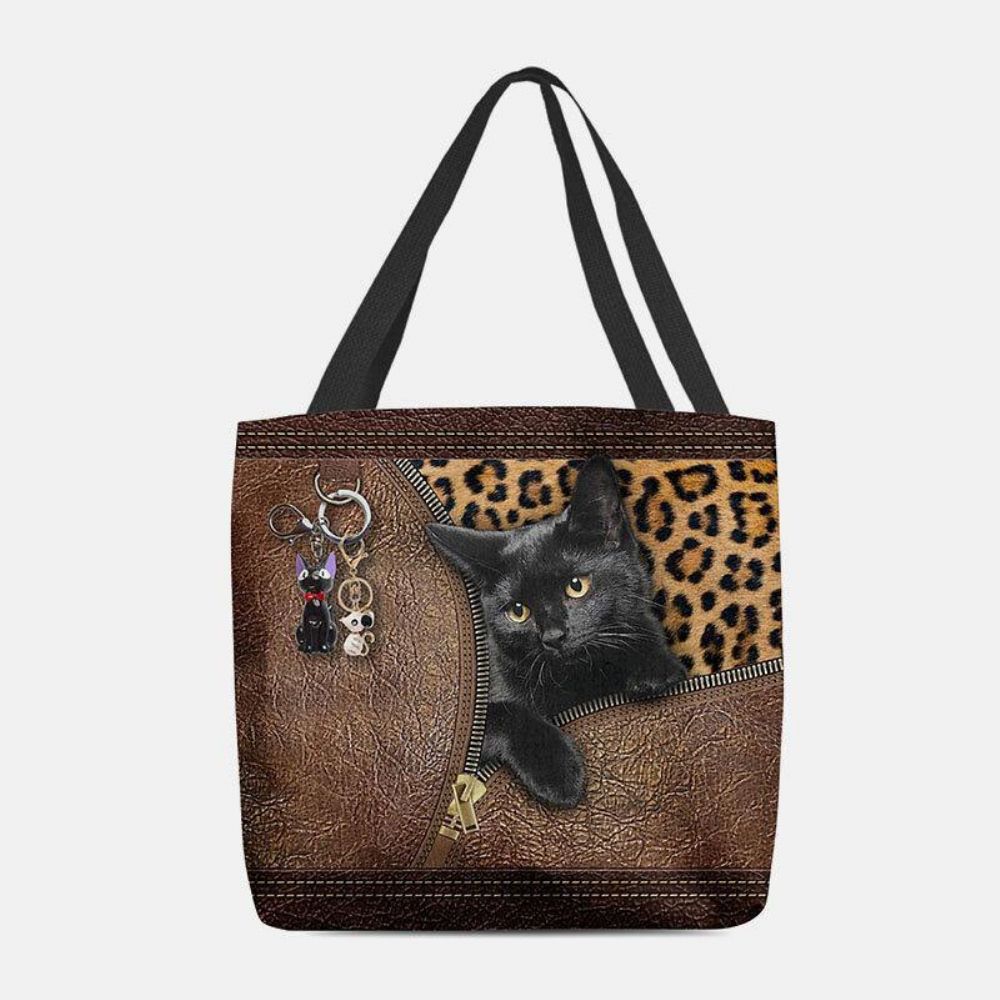 Frauen Fühlten Sich Niedlich 3D Dreidimensionale Cartoon Schwarze Katze Anhänger Muster Umhängetasche Handtasche Tote