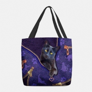 Frauen Fühlten Sich Niedlich 3D Dreidimensionale Cartoon Schwarze Katze Muster Umhängetasche Handtasche Tote