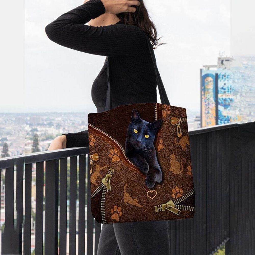 Frauen Fühlten Sich Niedlich 3D Dreidimensionale Cartoon Schwarze Katze Muster Umhängetasche Handtasche Tote