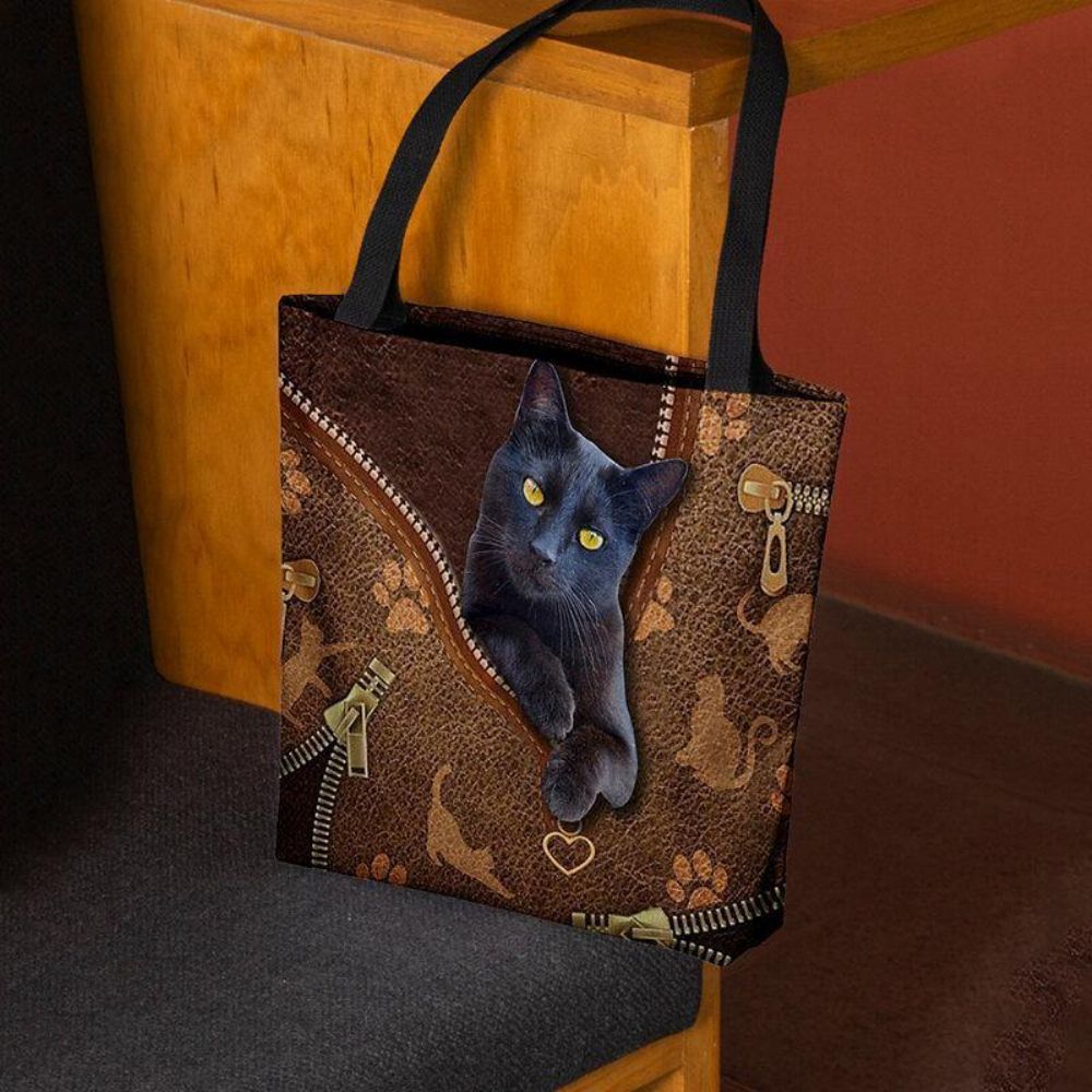 Frauen Fühlten Sich Niedlich 3D Dreidimensionale Cartoon Schwarze Katze Muster Umhängetasche Handtasche Tote