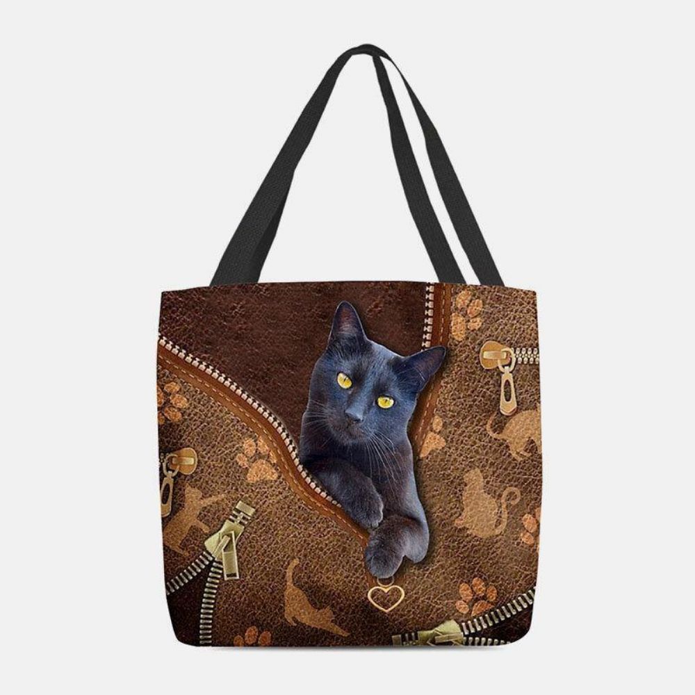 Frauen Fühlten Sich Niedlich 3D Dreidimensionale Cartoon Schwarze Katze Muster Umhängetasche Handtasche Tote