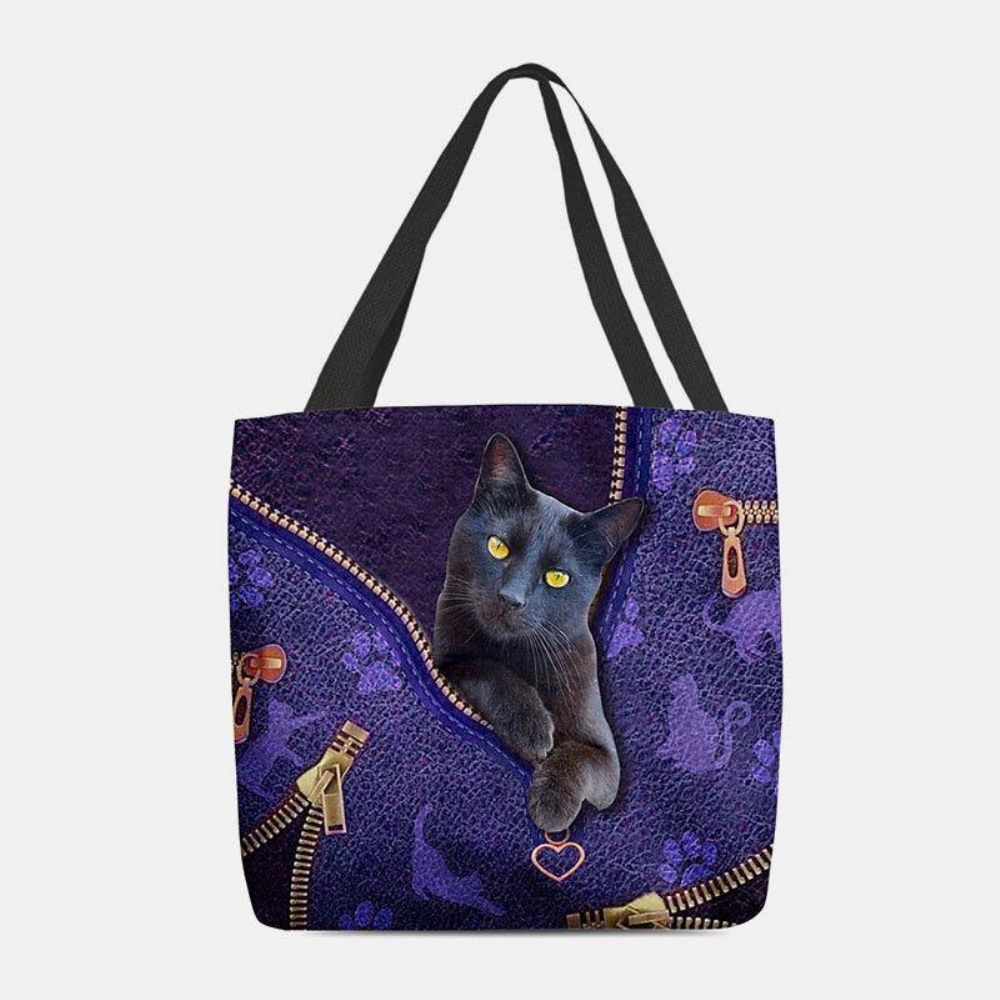 Frauen Fühlten Sich Niedlich 3D Dreidimensionale Cartoon Schwarze Katze Muster Umhängetasche Handtasche Tote