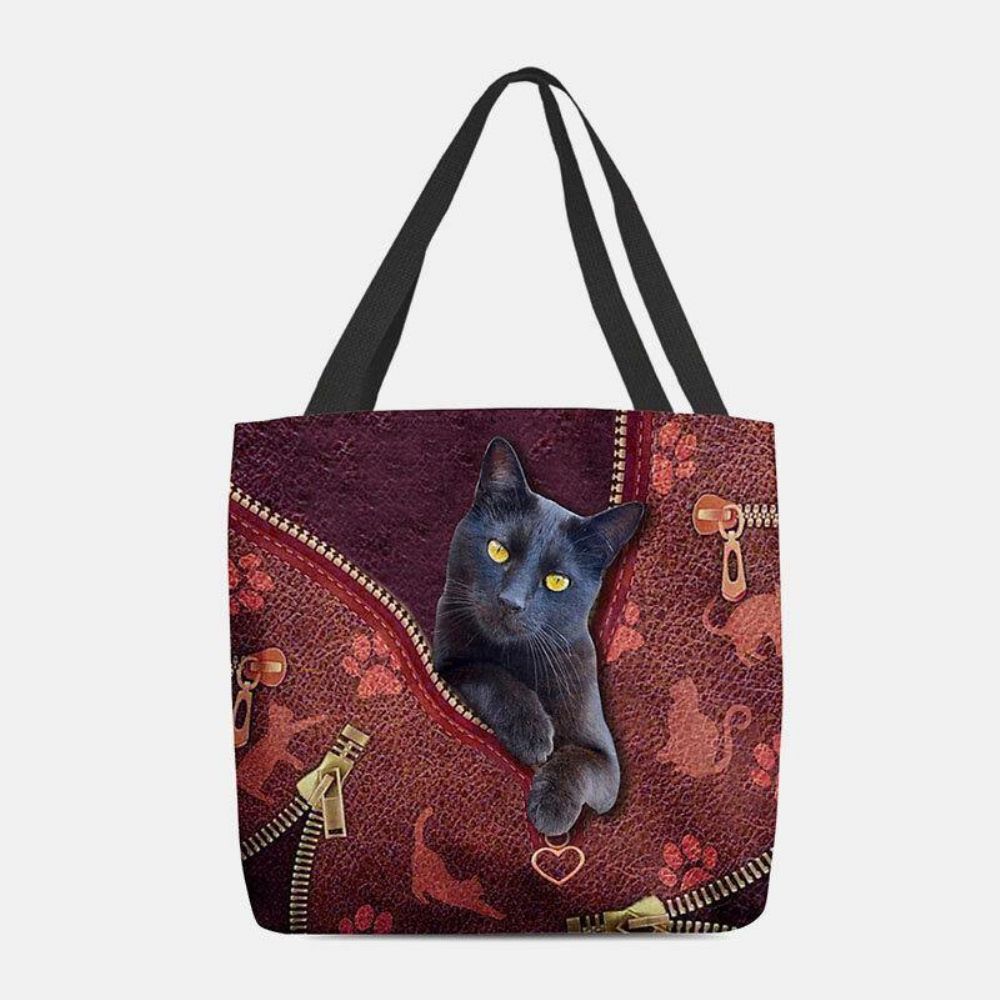 Frauen Fühlten Sich Niedlich 3D Dreidimensionale Cartoon Schwarze Katze Muster Umhängetasche Handtasche Tote