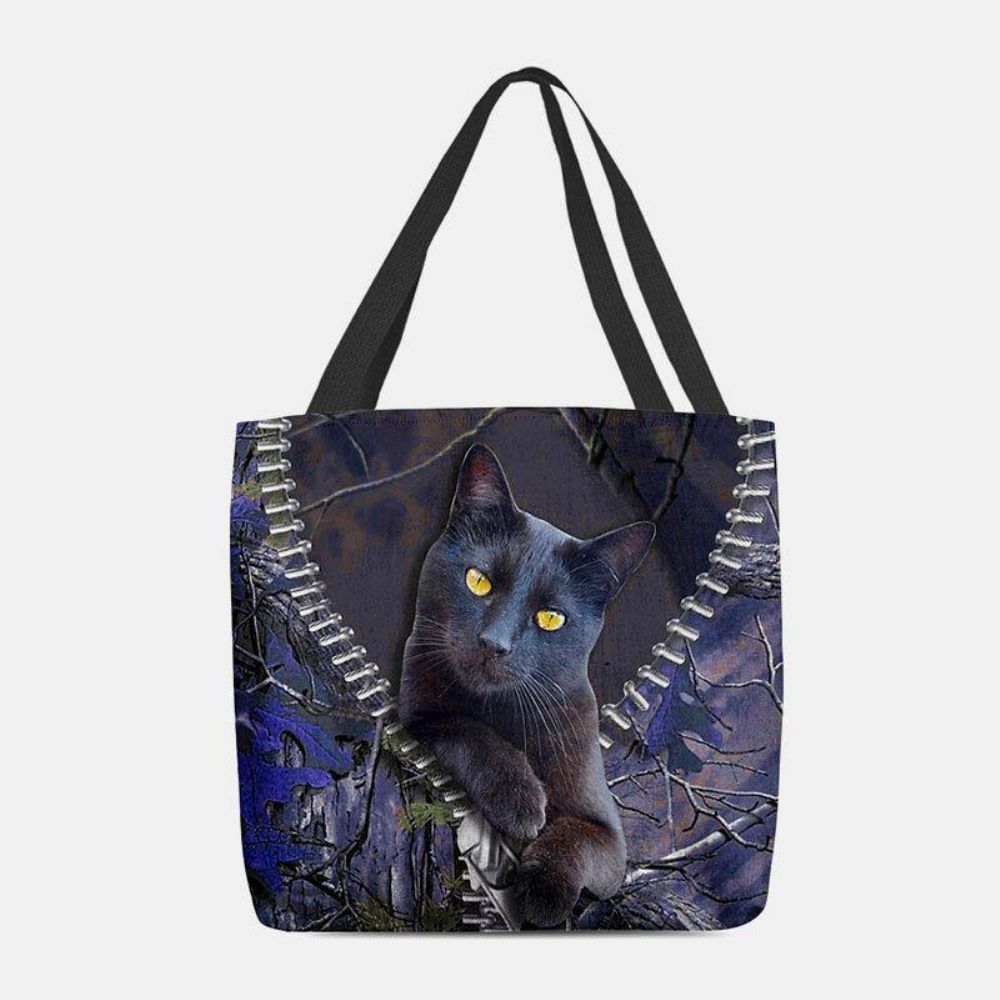 Frauen Fühlten Sich Niedlich 3D Dreidimensionale Cartoon Schwarze Katze Zweig Muster Umhängetasche Handtasche Tote