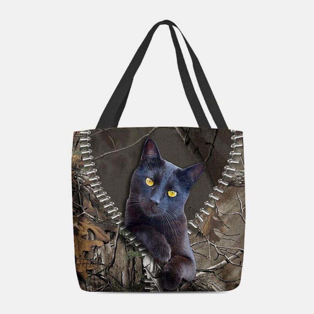 Frauen Fühlten Sich Niedlich 3D Dreidimensionale Cartoon Schwarze Katze Zweig Muster Umhängetasche Handtasche Tote