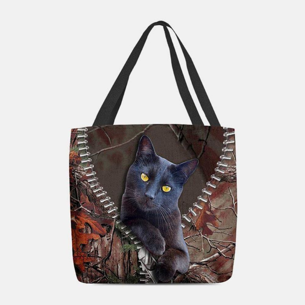 Frauen Fühlten Sich Niedlich 3D Dreidimensionale Cartoon Schwarze Katze Zweig Muster Umhängetasche Handtasche Tote