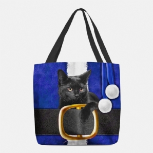 Frauen Fühlten Sich Niedlich Festlich 3D Cartoon Weihnachten Schwarze Katze Muster Umhängetasche Handtasche Tote