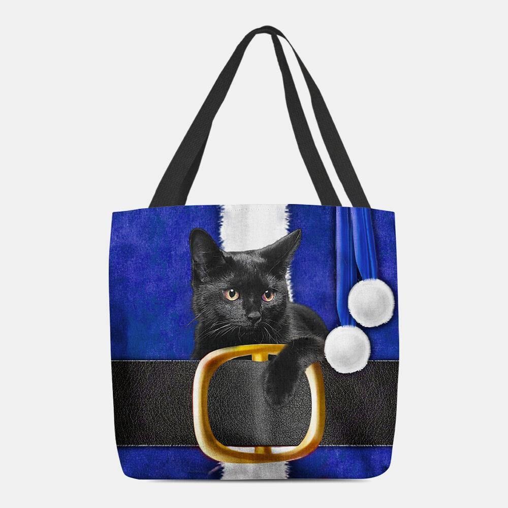 Frauen Fühlten Sich Niedlich Festlich 3D Cartoon Weihnachten Schwarze Katze Muster Umhängetasche Handtasche Tote