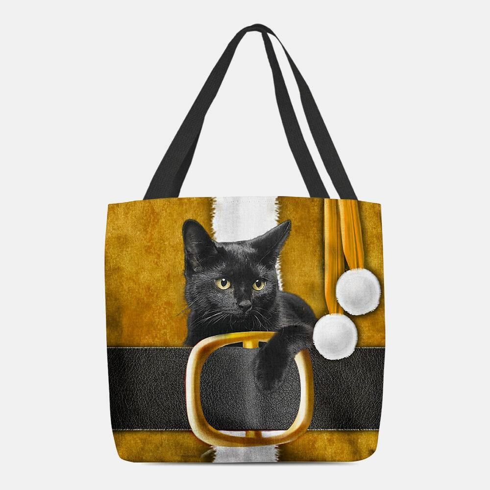 Frauen Fühlten Sich Niedlich Festlich 3D Cartoon Weihnachten Schwarze Katze Muster Umhängetasche Handtasche Tote