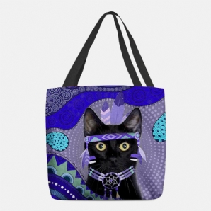 Frauen Fühlten Sich Niedliche Cartoon-Ägyptisch Gekleidete Schwarze Katze Muster Umhängetasche Handtasche Tote