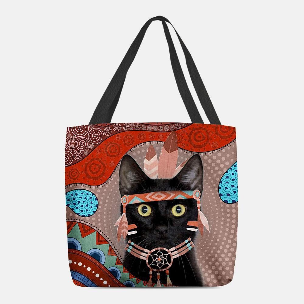 Frauen Fühlten Sich Niedliche Cartoon-Ägyptisch Gekleidete Schwarze Katze Muster Umhängetasche Handtasche Tote