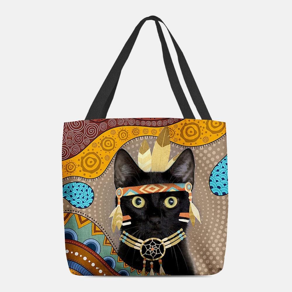 Frauen Fühlten Sich Niedliche Cartoon-Ägyptisch Gekleidete Schwarze Katze Muster Umhängetasche Handtasche Tote