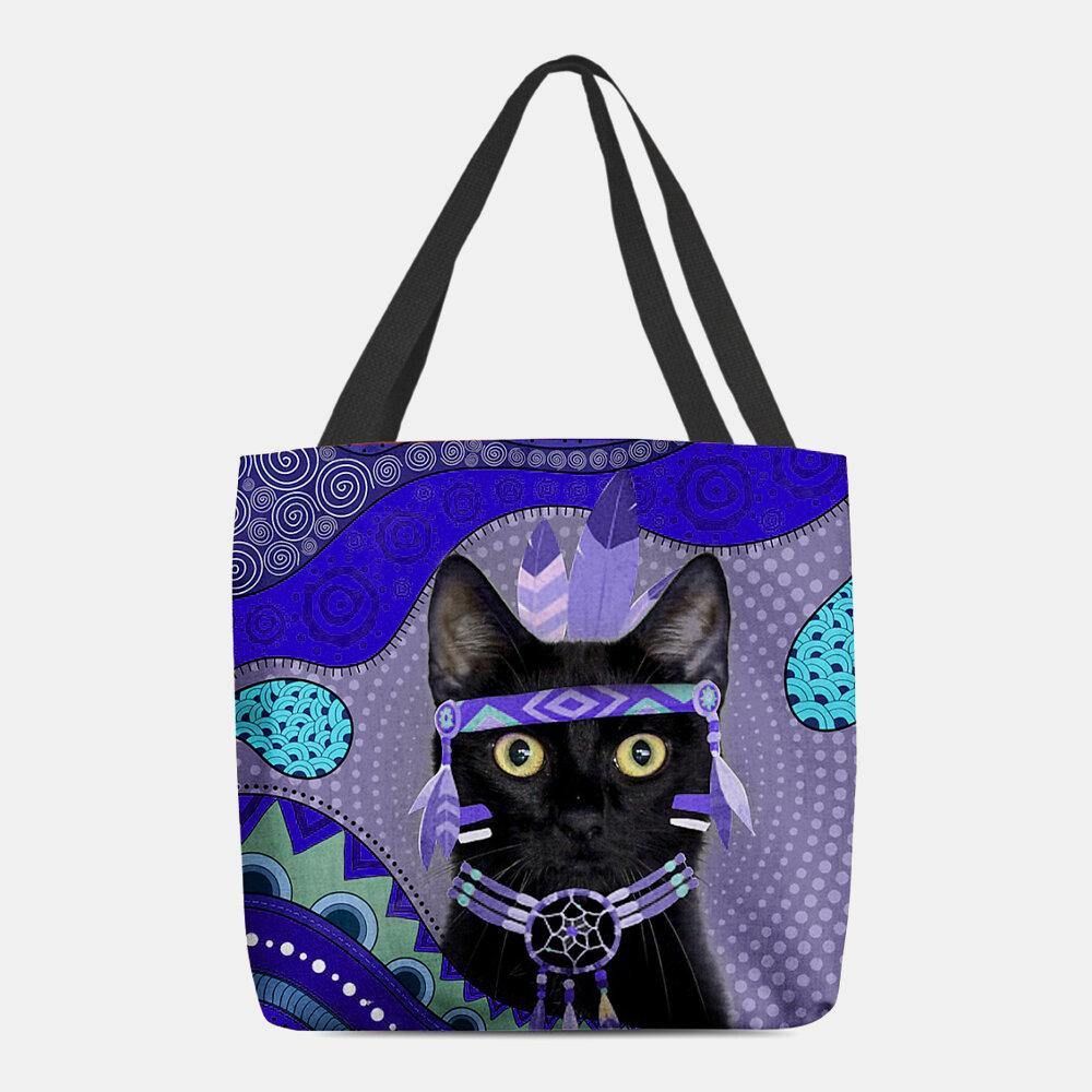 Frauen Fühlten Sich Niedliche Cartoon-Ägyptisch Gekleidete Schwarze Katze Muster Umhängetasche Handtasche Tote