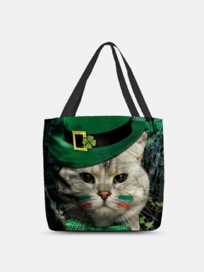 Frauen-Klee-Katzen-Muster-Druck-Glücklicher St Patrick Tag-Umhängetasche-Handtaschen-Tote