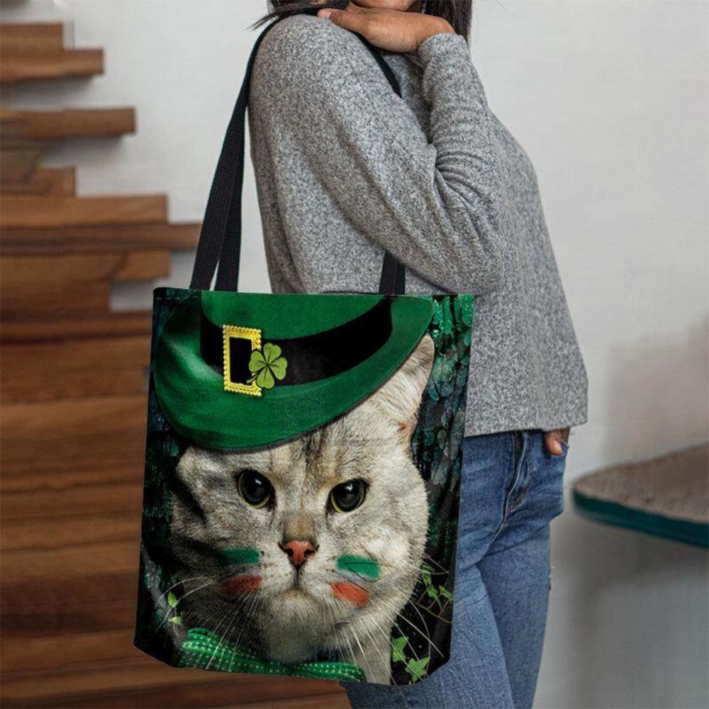 Frauen-Klee-Katzen-Muster-Druck-Glücklicher St Patrick Tag-Umhängetasche-Handtaschen-Tote