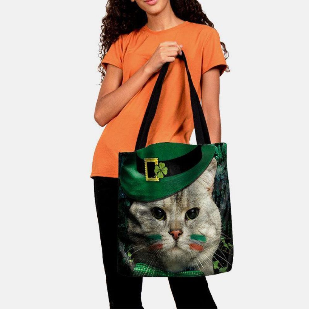 Frauen-Klee-Katzen-Muster-Druck-Glücklicher St Patrick Tag-Umhängetasche-Handtaschen-Tote