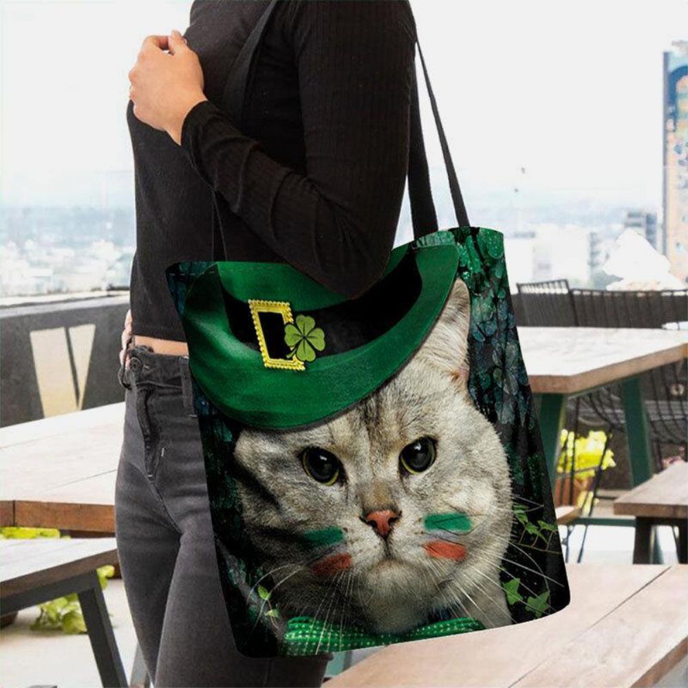 Frauen-Klee-Katzen-Muster-Druck-Glücklicher St Patrick Tag-Umhängetasche-Handtaschen-Tote