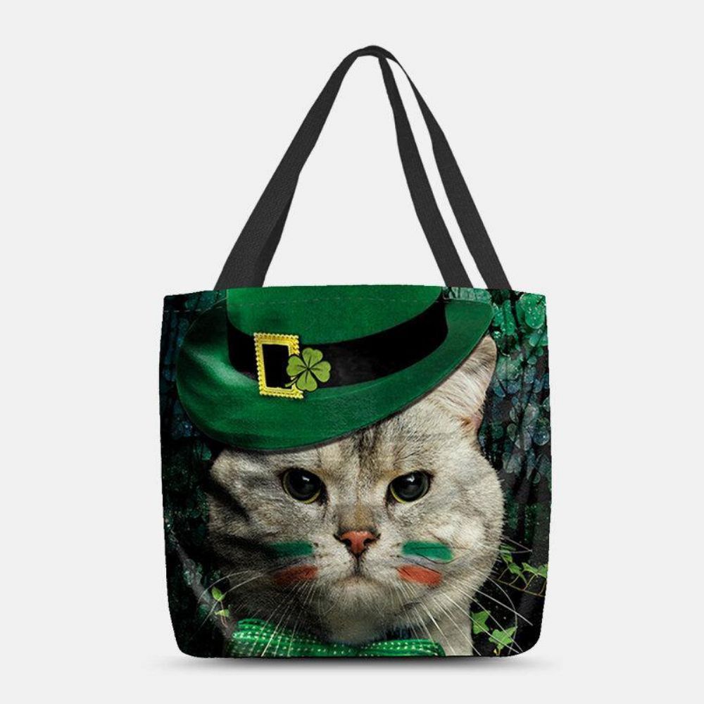 Frauen-Klee-Katzen-Muster-Druck-Glücklicher St Patrick Tag-Umhängetasche-Handtaschen-Tote