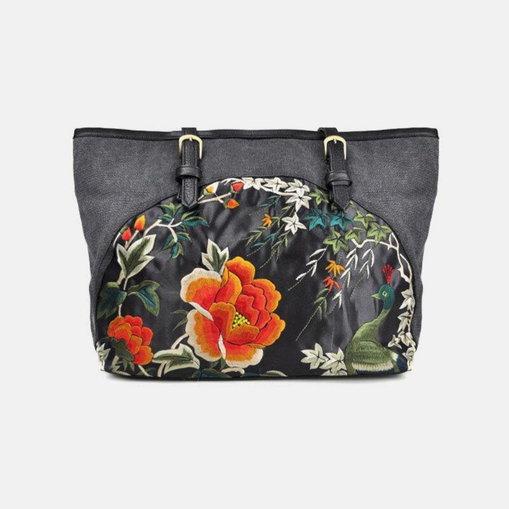 Frauen Leinwand Ethnischen Stil Bestickt Blumen Große Kapazität Handtasche Umhängetasche Tote