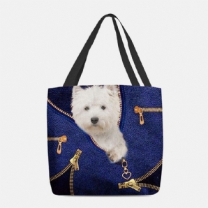 Frauen-Leinwand-Nette 3D-Dreidimensionale Cartoon-Hundemuster-Beiläufige Umhängetasche-Handtaschen-Tote