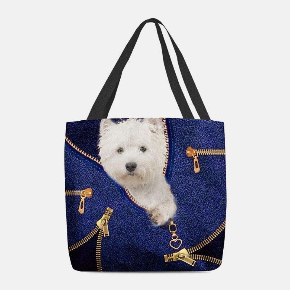 Frauen-Leinwand-Nette 3D-Dreidimensionale Cartoon-Hundemuster-Beiläufige Umhängetasche-Handtaschen-Tote