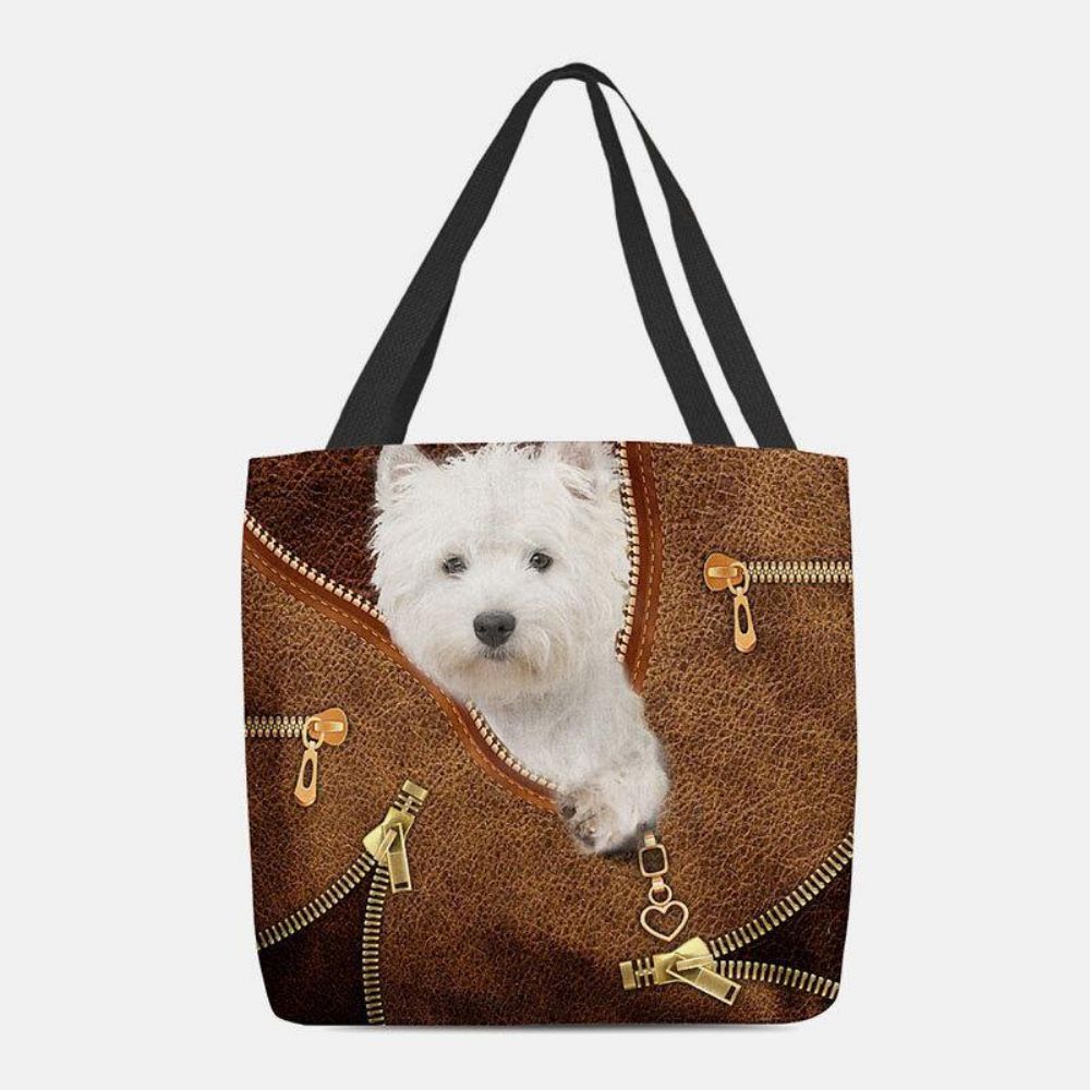 Frauen-Leinwand-Nette 3D-Dreidimensionale Cartoon-Hundemuster-Beiläufige Umhängetasche-Handtaschen-Tote