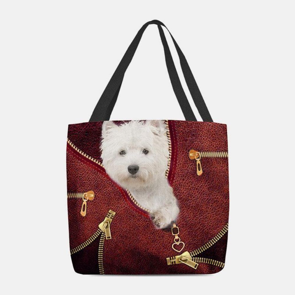 Frauen-Leinwand-Nette 3D-Dreidimensionale Cartoon-Hundemuster-Beiläufige Umhängetasche-Handtaschen-Tote