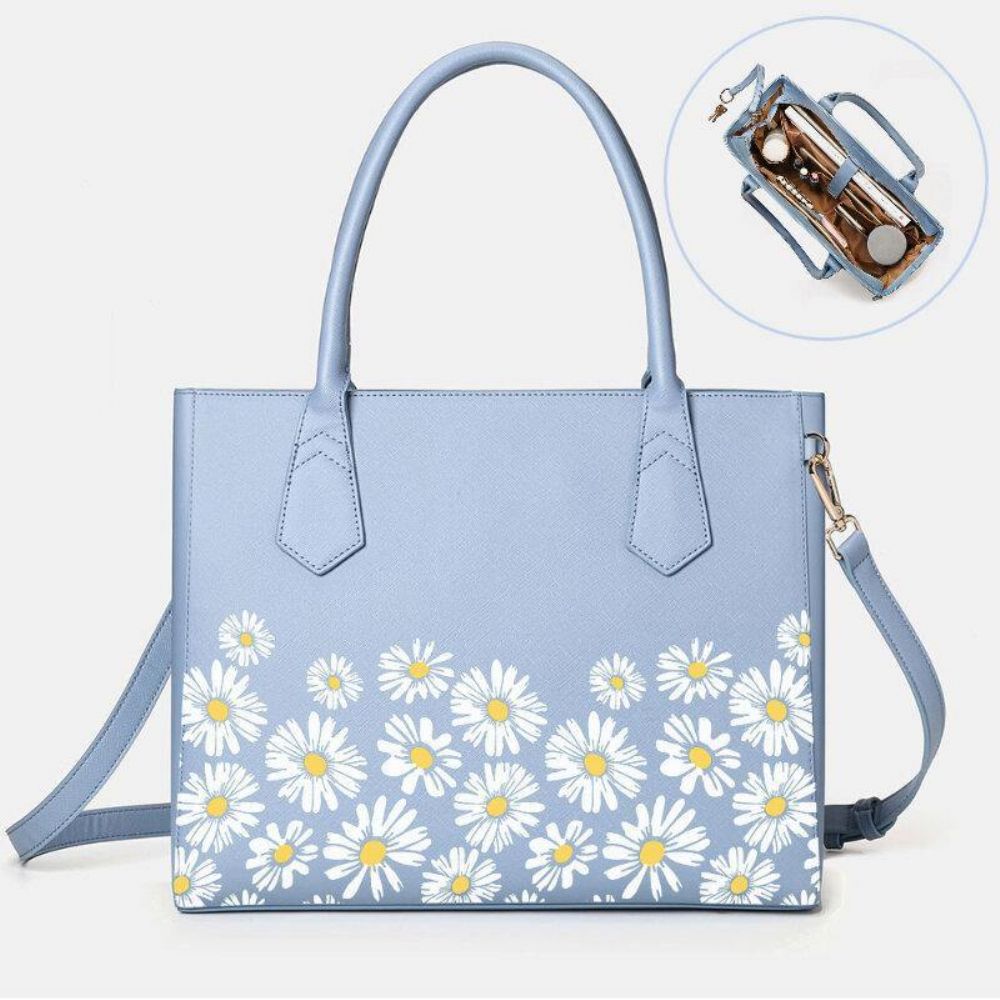 Frauen Pu-Leder Daisy Multifunktions Multi-Pocket 13.3 Zoll Laptop Schlüssel Handtasche Umhängetasche