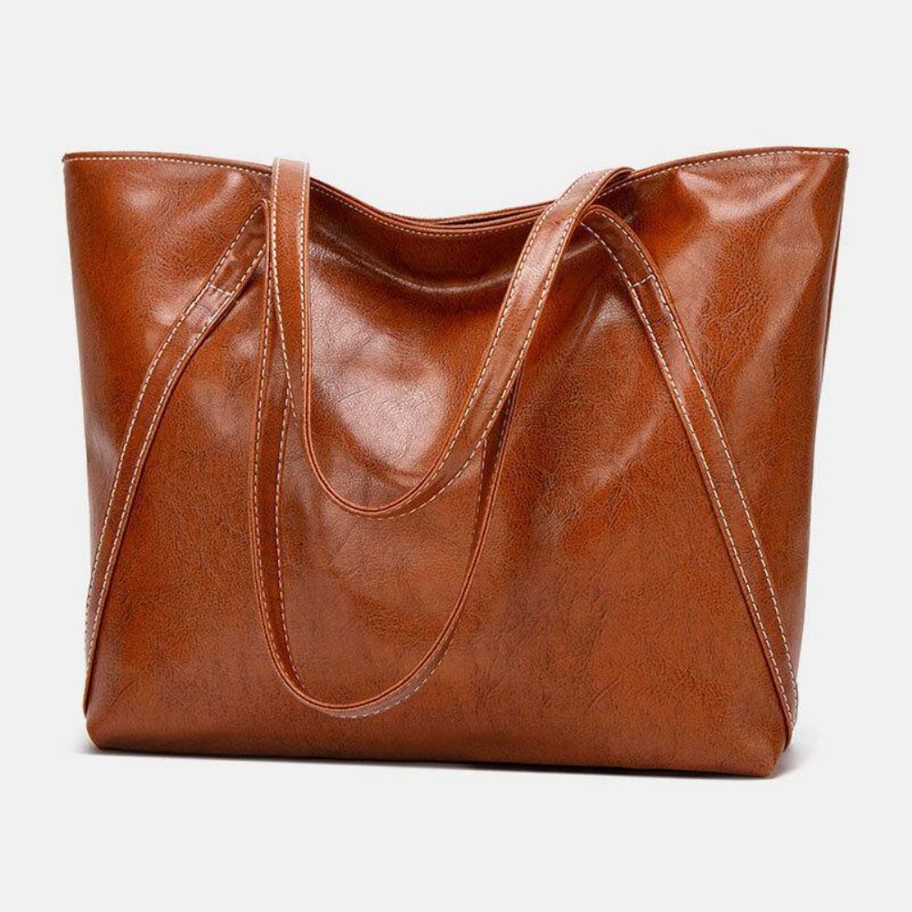 Frauen Pu Leder Frühling Vintage Große Kapazität Umhängetasche Handtasche Tote