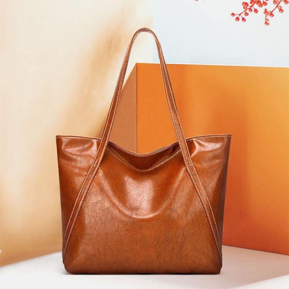 Frauen Pu Leder Frühling Vintage Große Kapazität Umhängetasche Handtasche Tote