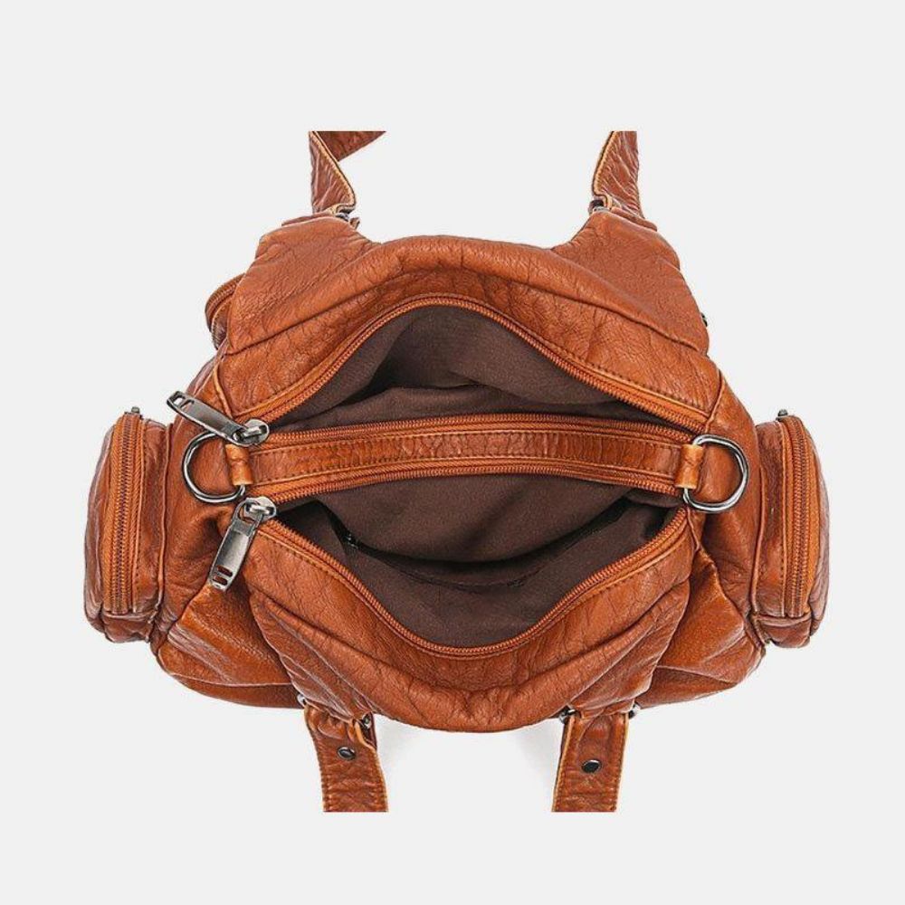 Frauen Pu-Leder Große Kapazität Multi-Pocket-Niet-Dekoration Retro Soft Tote Handtaschen Crossbody-Taschen