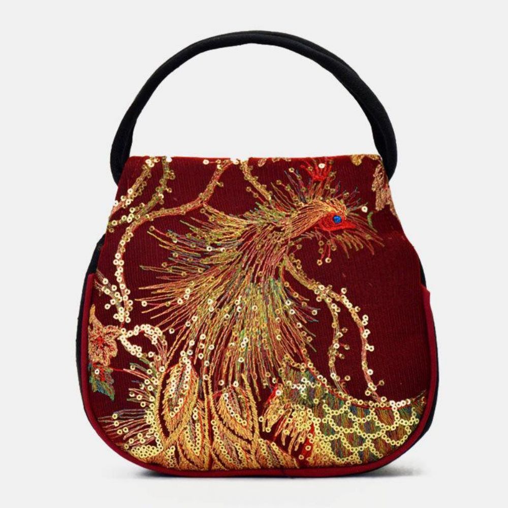 Frauen-Segeltuch-Ethno-Art-Stickerei-Pfau-Muster-Beiläufige Elegante Minidamen-Handtasche