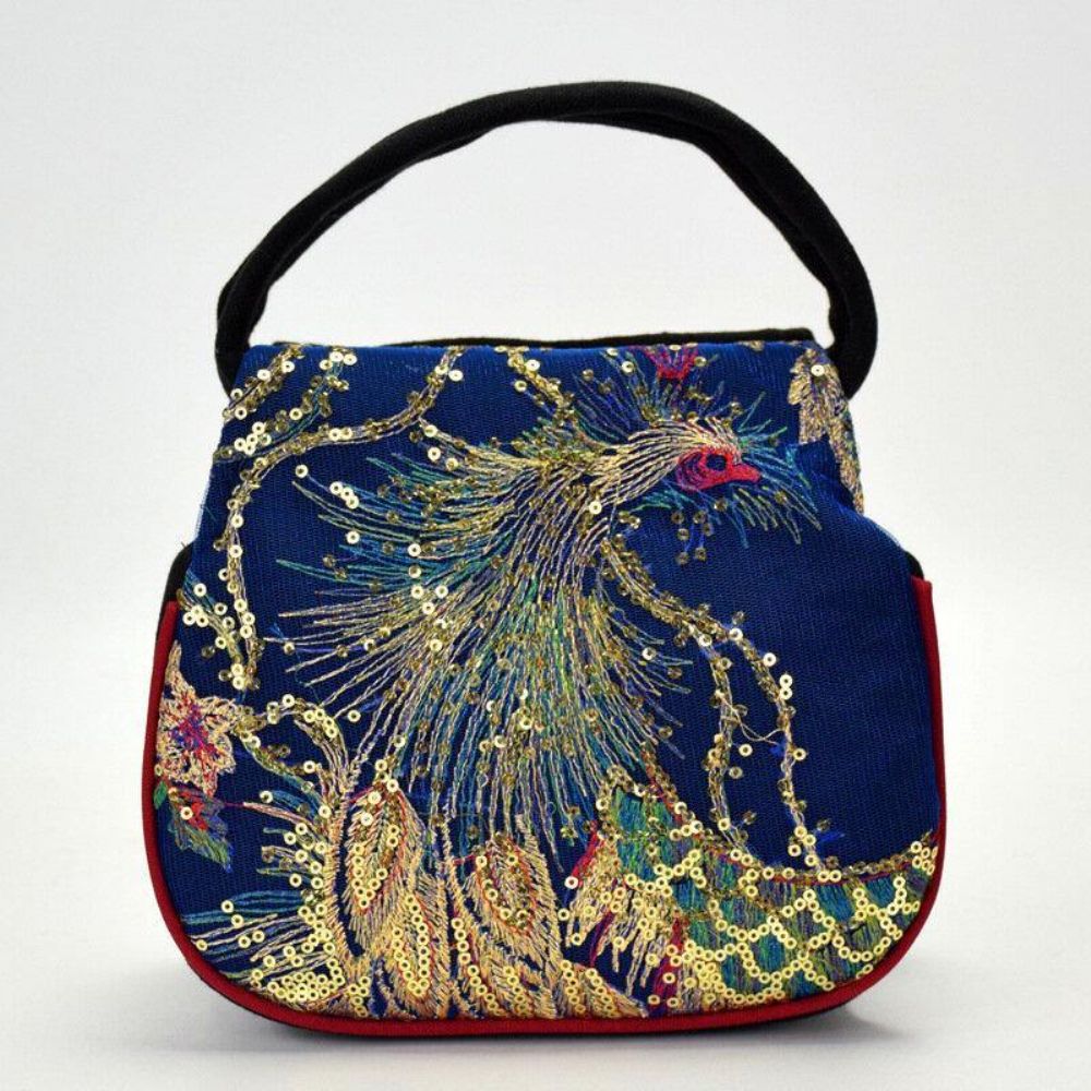 Frauen-Segeltuch-Ethno-Art-Stickerei-Pfau-Muster-Beiläufige Elegante Minidamen-Handtasche