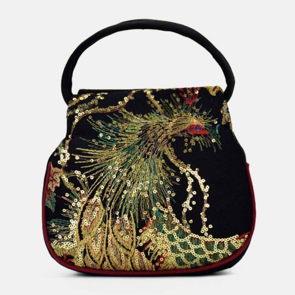 Frauen-Segeltuch-Ethno-Art-Stickerei-Pfau-Muster-Beiläufige Elegante Minidamen-Handtasche