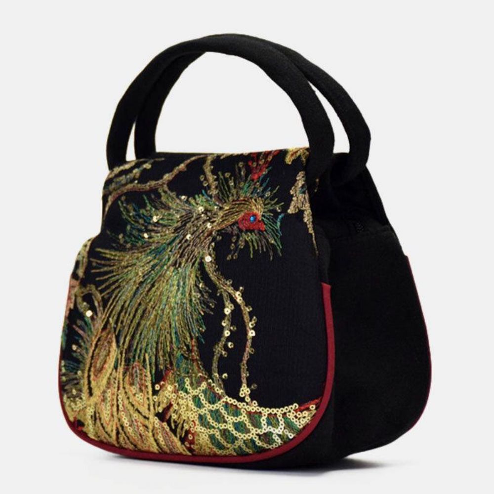 Frauen-Segeltuch-Ethno-Art-Stickerei-Pfau-Muster-Beiläufige Elegante Minidamen-Handtasche