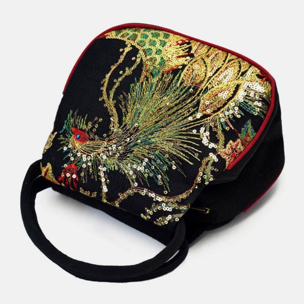 Frauen-Segeltuch-Ethno-Art-Stickerei-Pfau-Muster-Beiläufige Elegante Minidamen-Handtasche