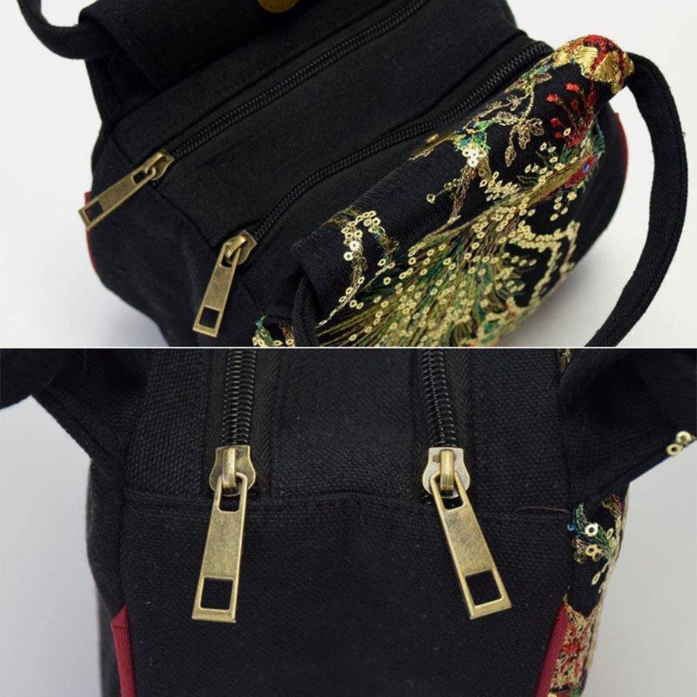 Frauen-Segeltuch-Ethno-Art-Stickerei-Pfau-Muster-Beiläufige Elegante Minidamen-Handtasche