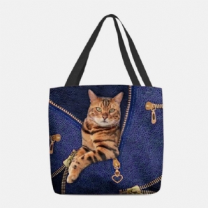 Frauen-Segeltuch-Niedliche 3D-Dreidimensionale Vision-Katzen-Muster-Umhängetasche-Handtaschen-Tote