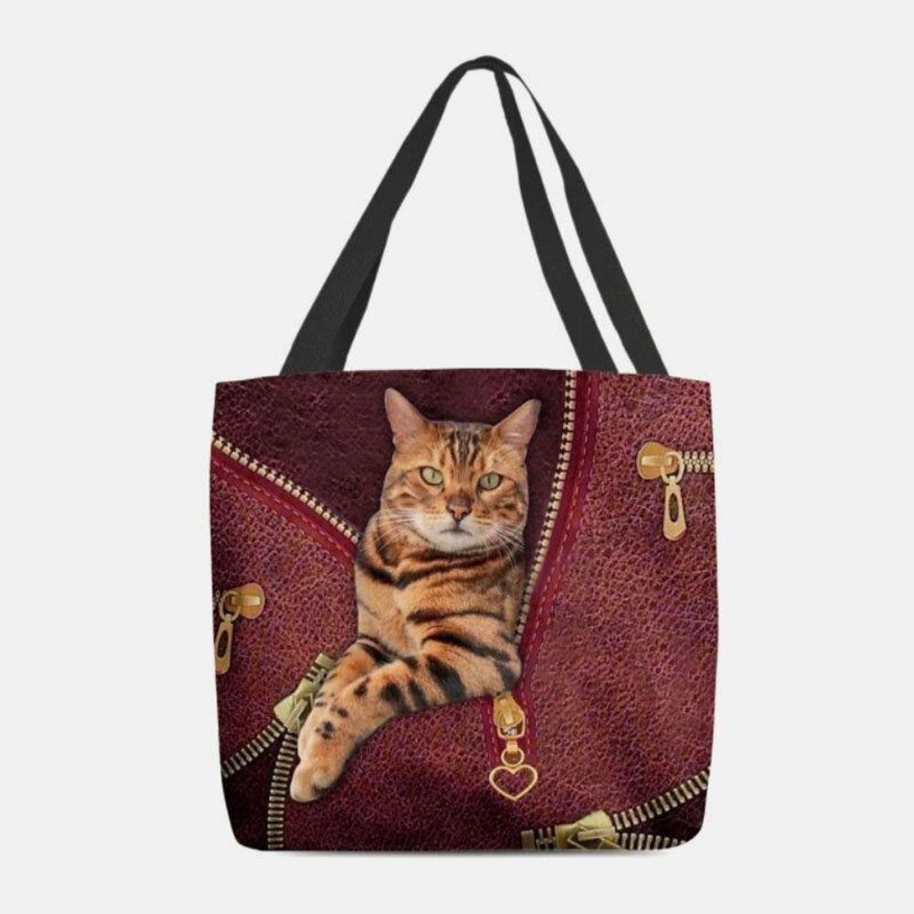 Frauen-Segeltuch-Niedliche 3D-Dreidimensionale Vision-Katzen-Muster-Umhängetasche-Handtaschen-Tote